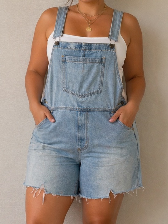 Universal Thread Denim - Universal Thread Light Blue Denim Short Overalls